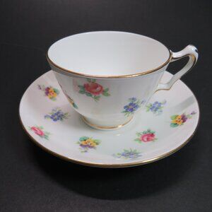 Crown Staffordshire Tea Cup & Saucer fine bone china Rose Pansy Gold Rim